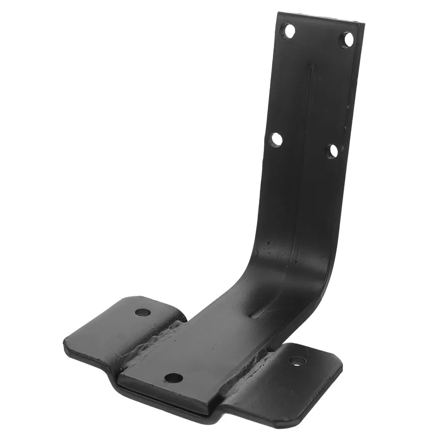 A black steel J-shaped backrest post with mounting holes.